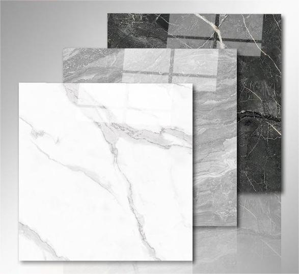 Calacatta marble-look porcelain tile samples