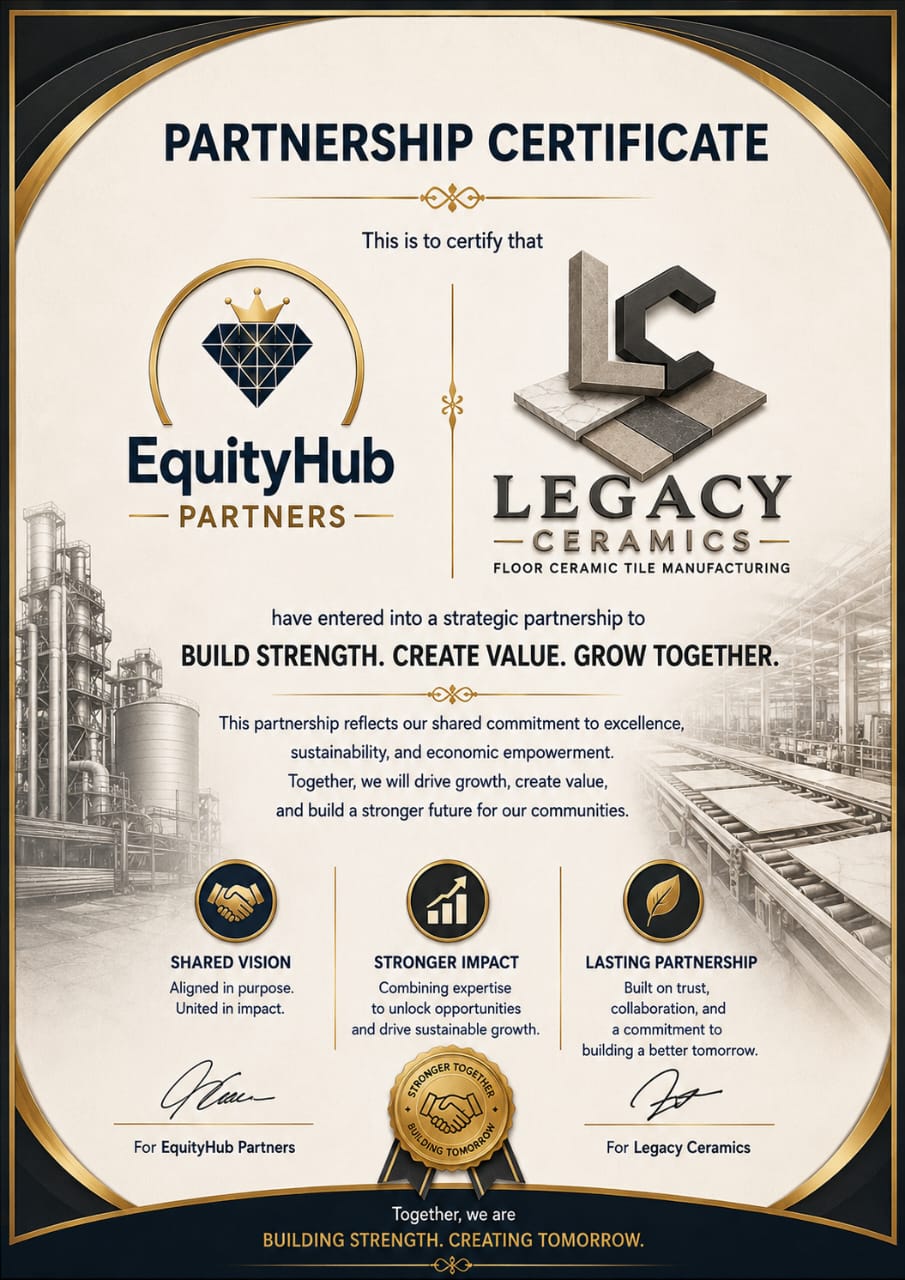 Partnership Certificate between EquityHub Partners and Legacy Ceramics