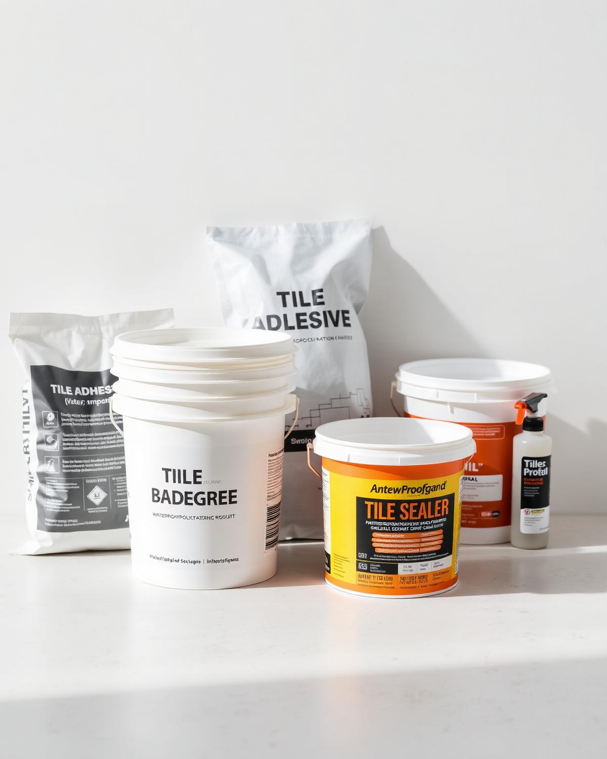 Professional tile installation products including adhesive, grout and sealers